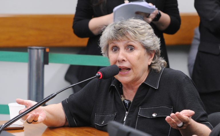 Deputada Erika Kokay a fala ao microfone